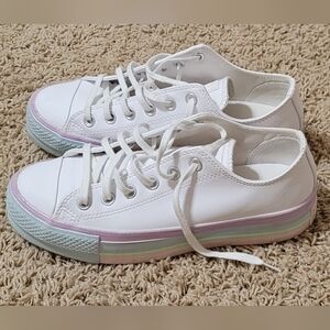 Converse white leather sneaker with colorful sole